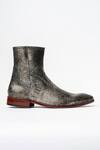 Kavith_Gray Square Toe Python Print Ankle Boots _Online_at_Aza_Fashions