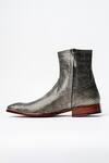 Buy_Kavith_Gray Square Toe Python Print Ankle Boots _Online_at_Aza_Fashions