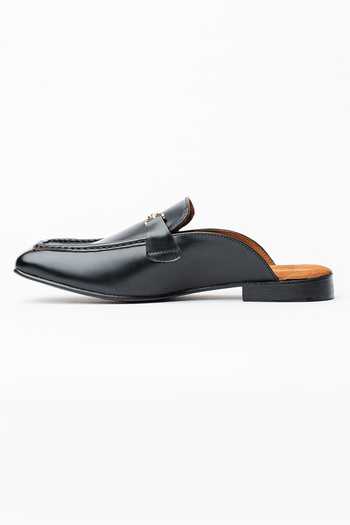 Kavith_Black Evening Square Toe Slippers _Online_at_Aza_Fashions