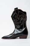 Kavith_Black Embroidery Square Toe Trapezoid Heel Cowboy Boots _Online_at_Aza_Fashions