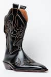 Buy_Kavith_Black Embroidery Square Toe Trapezoid Heel Cowboy Boots _at_Aza_Fashions