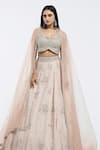 Buy_Onaya_Peach Georgette Embroidery, Sequins Round Neck Lehenga Set _Online_at_Aza_Fashions