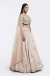 Shop_Onaya_Peach Georgette Embroidery, Sequins Round Neck Lehenga Set _Online_at_Aza_Fashions