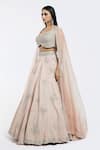 Onaya_Peach Georgette Embroidery, Sequins Round Neck Lehenga Set _at_Aza_Fashions