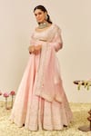 Sheetal Batra_Blush Rayon, , Organza Sequins, Embroidery Round Neck Pink Lehenga Set _at_Aza_Fashions