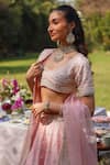 Buy_Sheetal Batra_Blush Rayon, , Organza Sequins, Embroidery Round Neck Pink Lehenga Set 