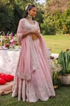 Buy_Sheetal Batra_Blush Rayon, , Organza Sequins, Embroidery Round Neck Pink Lehenga Set _at_Aza_Fashions