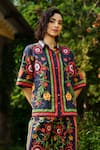 Buy_Verb by Pallavi Singhee_Black Cotton Embroidery Collared Floral Print Shirt _at_Aza_Fashions