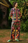 Verb by Pallavi Singhee_Black Cotton Embroidery Collared Floral Print Shirt _Online_at_Aza_Fashions