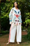 Buy_Verb By Pallavi Singhee_Ivory Cotton Embroidery Collared Shirt With Pant _Online_at_Aza_Fashions