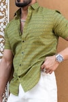 Aryavir Malhotra_Green Cotton Geometric Print Pure Shirt _Online_at_Aza_Fashions
