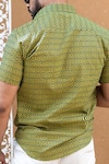 Shop_Aryavir Malhotra_Green Cotton Geometric Print Pure Shirt _at_Aza_Fashions