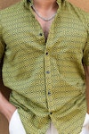 Buy_Aryavir Malhotra_Green Cotton Geometric Print Pure Shirt _Online_at_Aza_Fashions