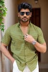 Buy_Aryavir Malhotra_Green Cotton Geometric Print Pure Shirt _at_Aza_Fashions