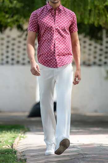 Aryavir Malhotra_Pink Cotton Floral Print Shirt _Online_at_Aza_Fashions