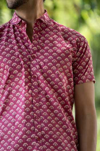 Buy_Aryavir Malhotra_Pink Cotton Floral Print Shirt _Online_at_Aza_Fashions