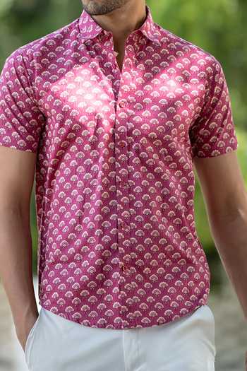 Shop_Aryavir Malhotra_Pink Cotton Floral Print Shirt _Online_at_Aza_Fashions