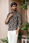 Buy_Arihant Rai Sinha_Black Cotton Blossom Print Shirt _at_Aza_Fashions