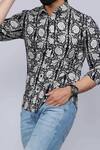 Arihant Rai Sinha_Black Cotton Floral Print Collared Shirt _Online_at_Aza_Fashions