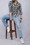Shop_Arihant Rai Sinha_Black Cotton Floral Print Collared Shirt _Online_at_Aza_Fashions