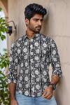 Buy_Arihant Rai Sinha_Black Cotton Floral Print Collared Shirt _at_Aza_Fashions