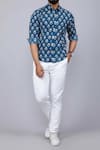 Aryavir Malhotra_Blue Cotton Floral Print Collared Shirt _Online_at_Aza_Fashions