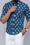 Buy_Aryavir Malhotra_Blue Cotton Floral Print Collared Shirt _Online_at_Aza_Fashions