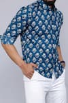 Shop_Aryavir Malhotra_Blue Cotton Floral Print Collared Shirt _Online_at_Aza_Fashions