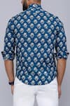 Shop_Aryavir Malhotra_Blue Cotton Floral Print Collared Shirt _at_Aza_Fashions