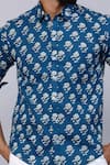 Buy_Aryavir Malhotra_Blue Cotton Floral Print Collared Shirt 