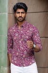 Buy_Aryavir Malhotra_Purple Cotton Floral Print Collared Shirt _at_Aza_Fashions