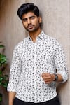Buy_Aryavir Malhotra_White Cotton Bird Print Collared Shirt _at_Aza_Fashions