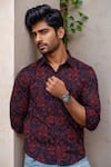 Buy_Aryavir Malhotra_Black Cotton Floral Print Shirt _at_Aza_Fashions
