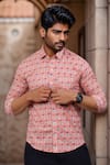 Buy_Arihant Rai Sinha_Peach Cotton Lotus Print Collared Shirt _at_Aza_Fashions