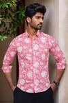 Buy_Arihant Rai Sinha_Pink Cotton Floral Vine Print Collared Shirt _at_Aza_Fashions