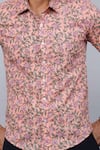 Arihant Rai Sinha_Peach Cotton Embroidery Floral Vine Print Shirt _at_Aza_Fashions