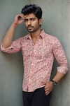 Buy_Arihant Rai Sinha_Peach Cotton Embroidery Floral Vine Print Shirt _at_Aza_Fashions