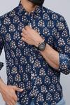 Shop_Arihant Rai Sinha_Blue Cotton Floral Print Collared Shirt _Online_at_Aza_Fashions