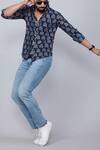 Arihant Rai Sinha_Blue Cotton Floral Print Collared Shirt _at_Aza_Fashions