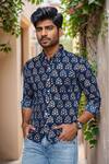 Buy_Arihant Rai Sinha_Blue Cotton Floral Print Collared Shirt _at_Aza_Fashions