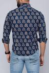 Shop_Arihant Rai Sinha_Blue Cotton Floral Print Collared Shirt _at_Aza_Fashions