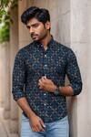 Buy_Arihant Rai Sinha_Blue Cotton Abstract Print Shirt _at_Aza_Fashions
