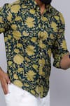 Arihant Rai Sinha_Green Cotton Floral Print Collared Shirt _at_Aza_Fashions