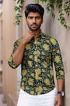 Buy_Arihant Rai Sinha_Green Cotton Floral Print Collared Shirt _at_Aza_Fashions