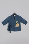 Buy_Little Brats_Blue Silk Beads, Embroidery Cheetah Threadwork Top With Pant _at_Aza_Fashions