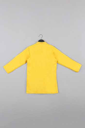 Buy_Little Brats_Yellow , Satin Beads, Cheetah Threadwork Placket Kurta With Churidar _Online_at_Aza_Fashions