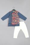 Buy_Little Brats_Blue Cotton, Maheshwari, Silk Zari, Embroidery Floral Zardozi Bundi Kurta Set _at_Aza_Fashions