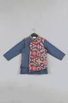 Little Brats_Blue Cotton, Maheshwari, Silk Zari, Embroidery Floral Zardozi Bundi Kurta Set _Online_at_Aza_Fashions