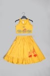 Buy_Little Brats_Yellow Silk, Cotton Beads, Cheetah Threadwork Embellished Blouse With Lehenga _at_Aza_Fashions