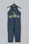 Buy_Little Brats_Blue Silk Beads, Embroidery Cheetah Threadwork Jumpsuit _at_Aza_Fashions